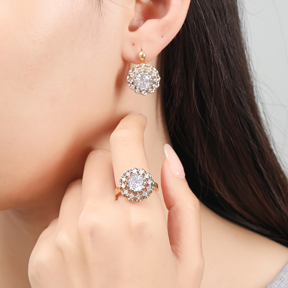 Bi-Color Design Earring and Ring Set, Exquisite Fashion